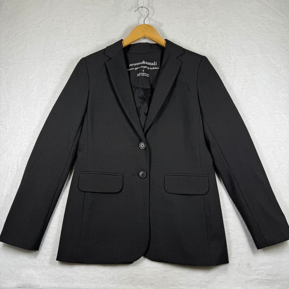 Norma Kamali Womens Grey Heather Single Breasted 2 Button Blazer Size 6 NK388112